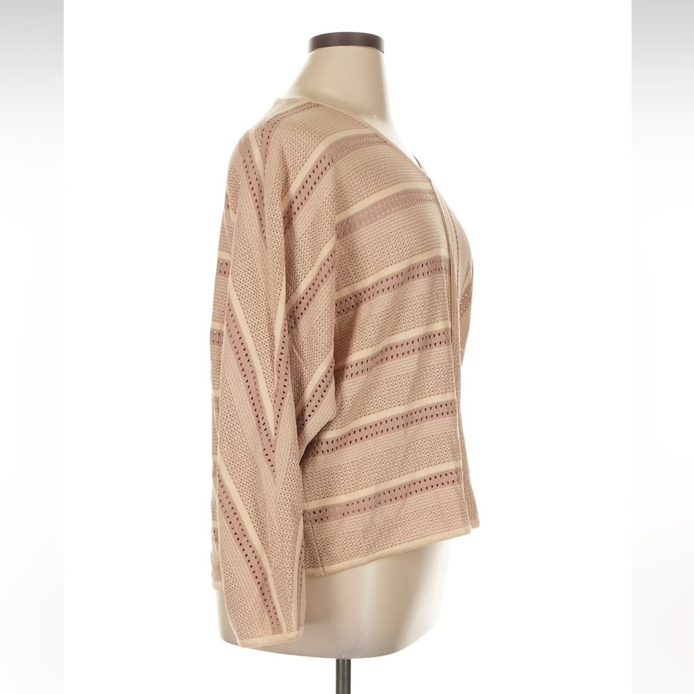Misook Blush-Beige Open Knit V-Neck Sweater - Picture 5 of 7